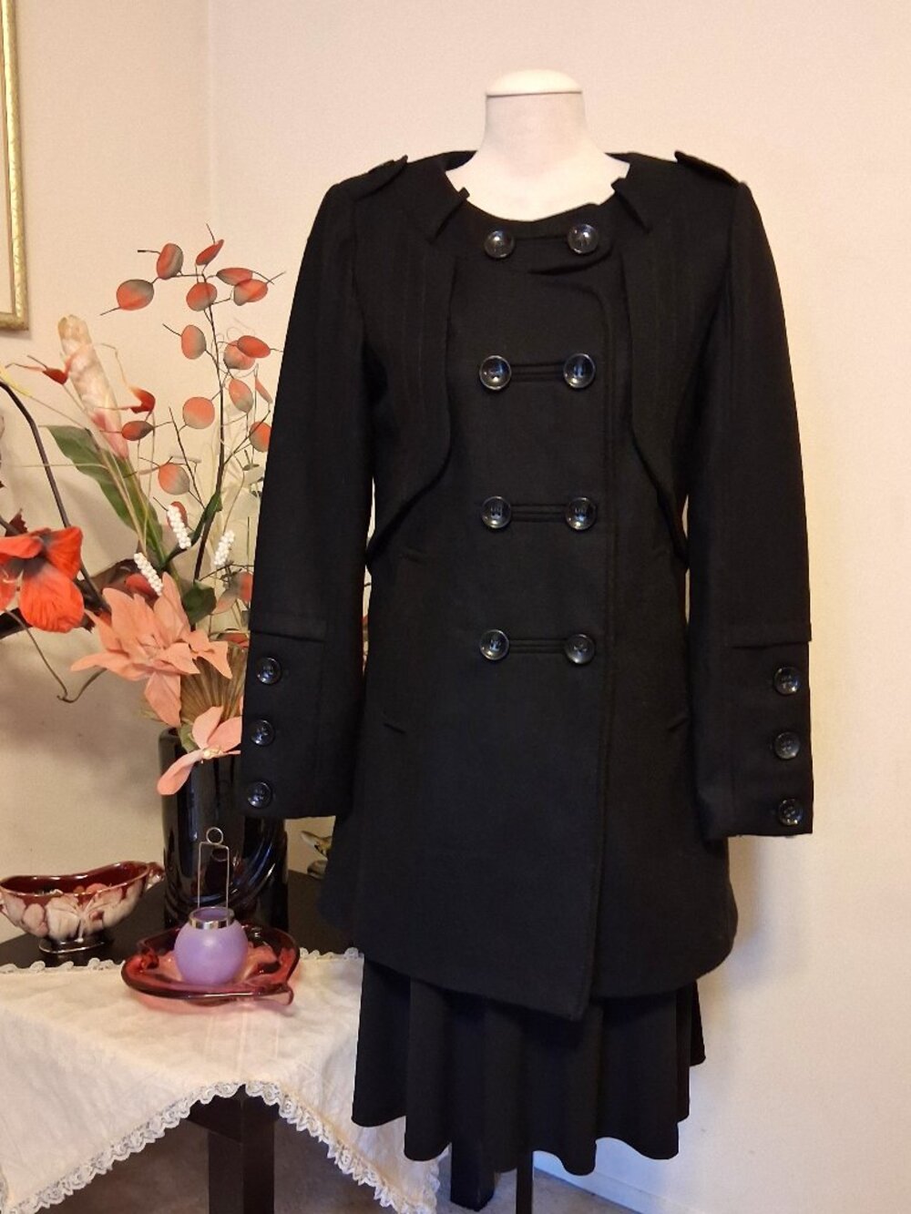 2 Two Tailored Classic Double-breasted Wool Blend Winter Coats Lined Trench Coat
